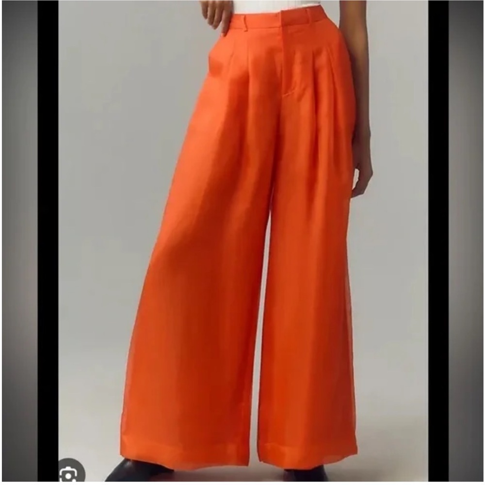 Anthropologie Maeve The Avery High Rise Wide Leg Pleated Silk Pants 2T